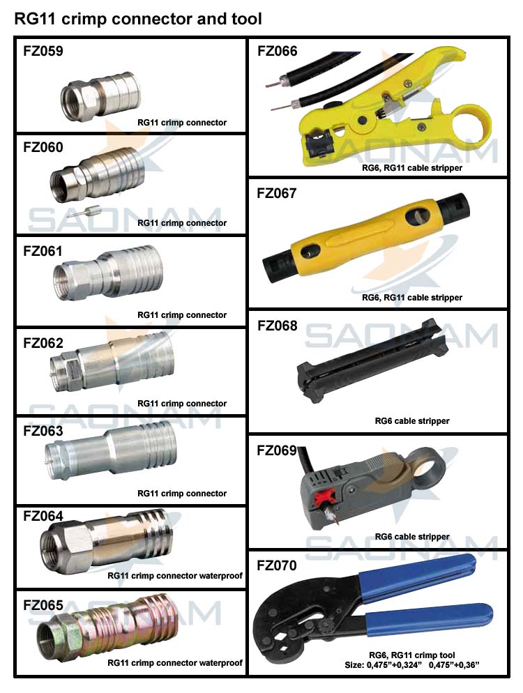 RG11 crimp connector and tool
